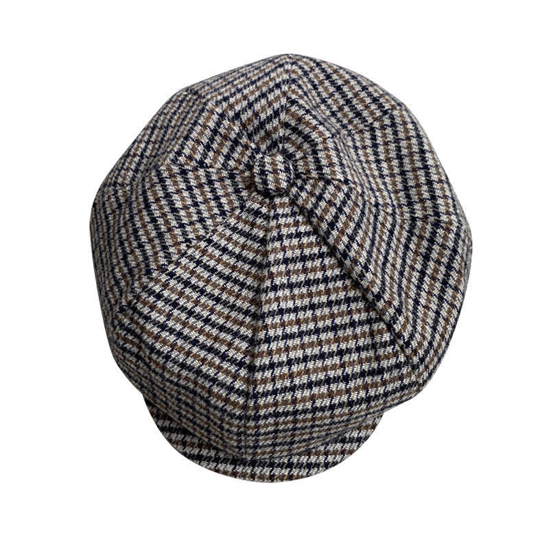 Houndstooth Checked Newsboy Beret Cap - Image 6