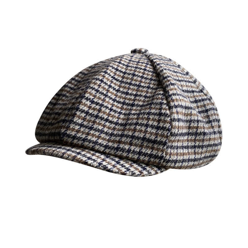 Houndstooth Checked Newsboy Beret Cap - Image 7