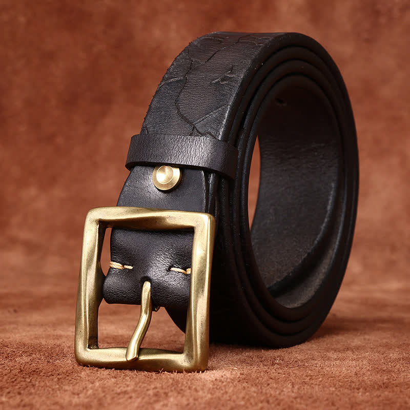 Ice Cracked Embossed Pattern Distressed Leather Belt - Image 11