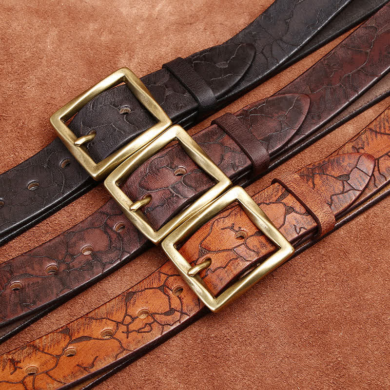 Ice Cracked Embossed Pattern Distressed Leather Belt - Image 2