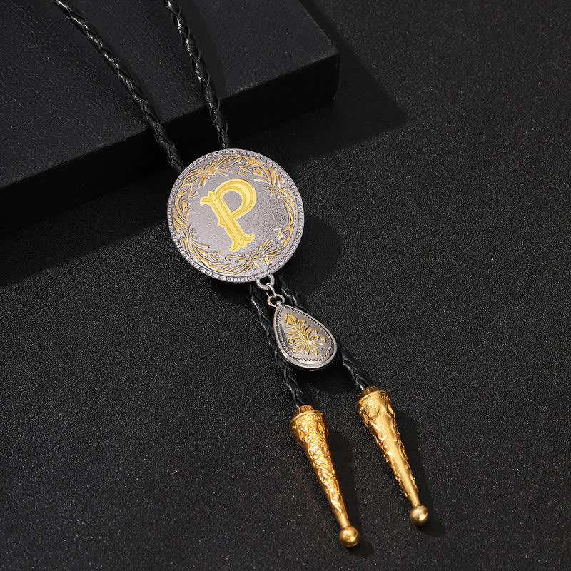 Initial Letter A To Z Bolo Tie With Teardrop-Shaped Pendant - Image 33