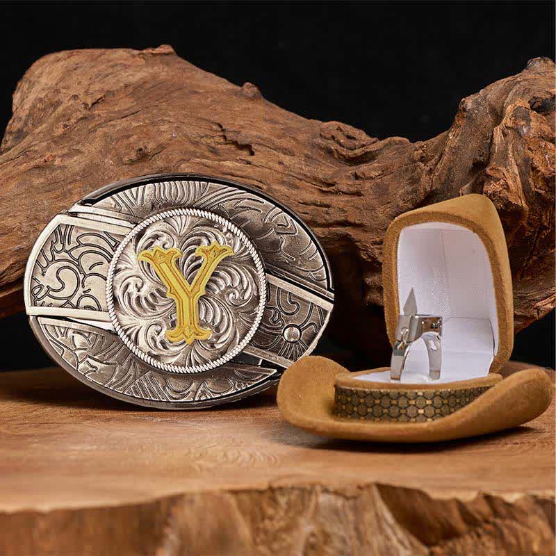 Initial Letter DIY Hidden Knife Belt Buckle Functional Ring Bundle Set - Image 31