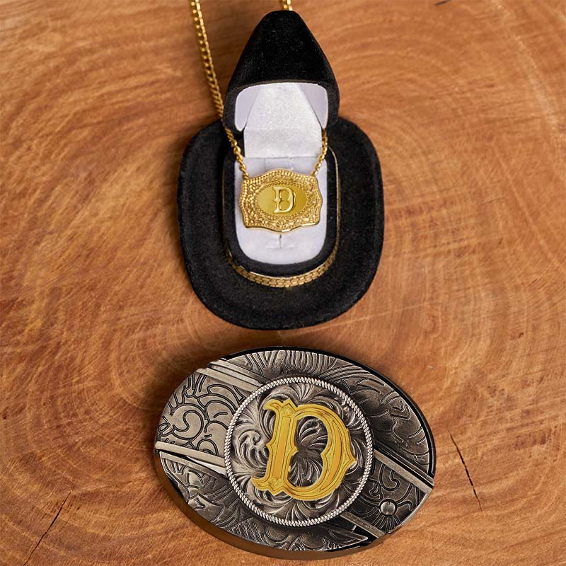 Initial Letter DIY Hidden Knife Belt Buckle Gold Necklace Bundle Set - Image 10