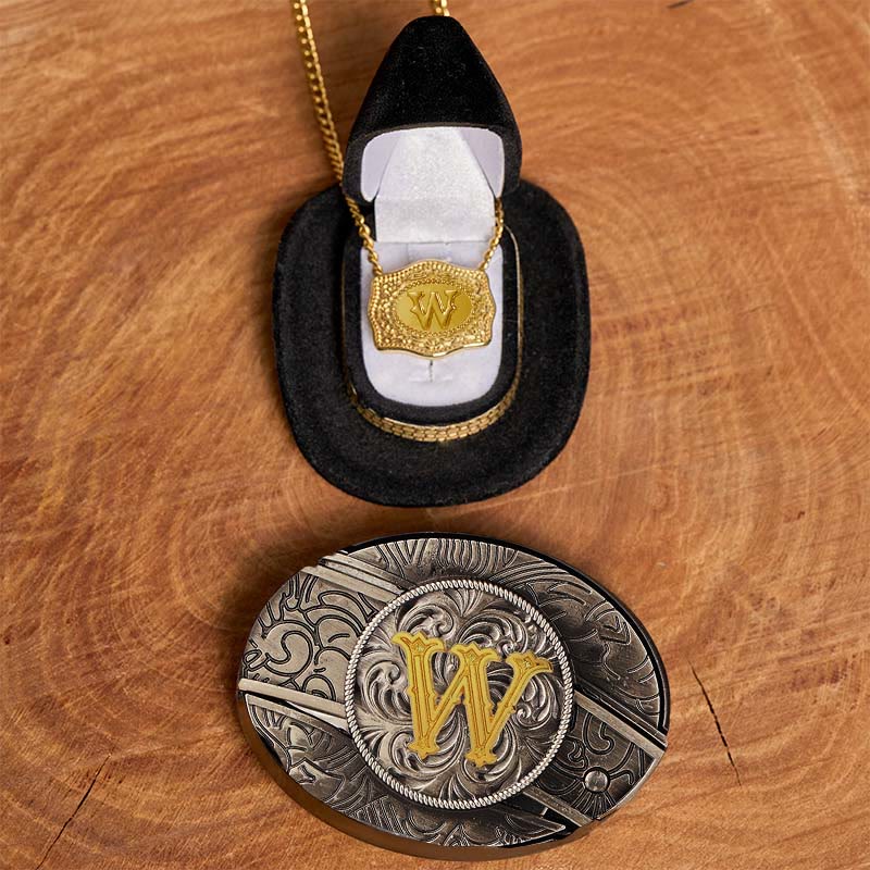 Initial Letter DIY Hidden Knife Belt Buckle Gold Necklace Bundle Set - Image 29