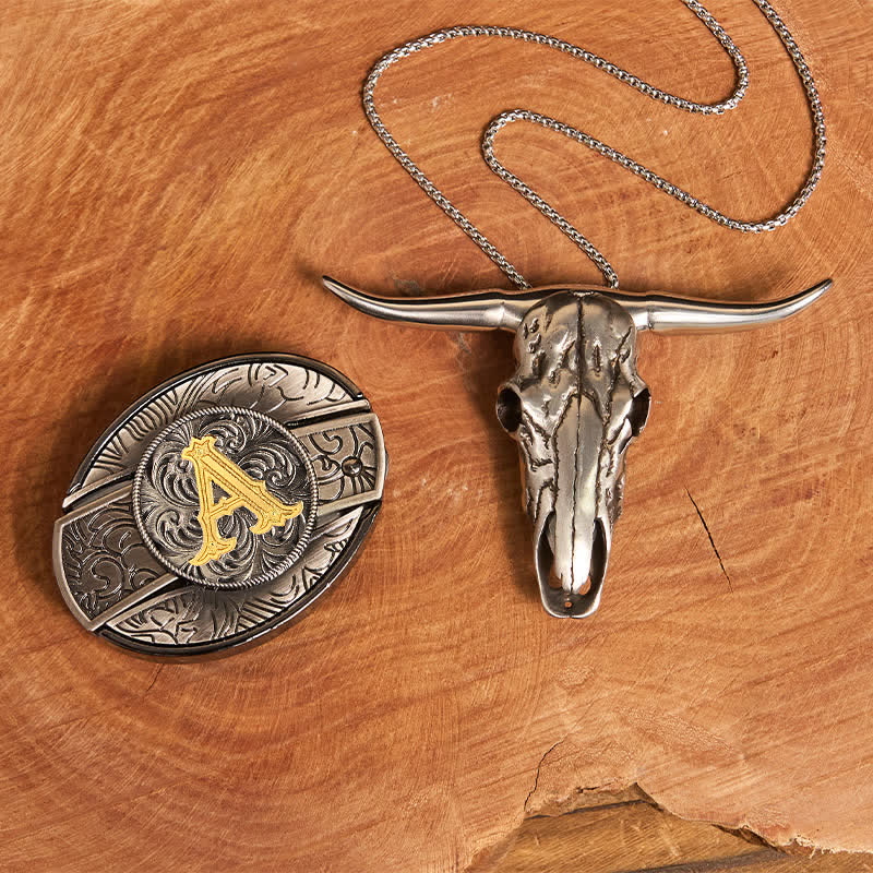 Initial Letter DIY Hidden Knife Belt Buckle Longhorn Pendant Bundle Set - Image 11