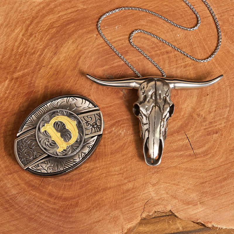 Initial Letter DIY Hidden Knife Belt Buckle Longhorn Pendant Bundle Set - Image 13