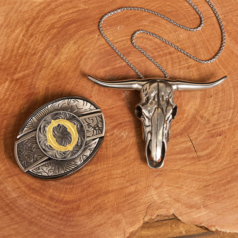Initial Letter DIY Hidden Knife Belt Buckle Longhorn Pendant Bundle Set - Image 24