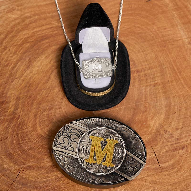 Initial Letter DIY Hidden Knife Belt Buckle Silver Necklace Bundle Set - Image 19