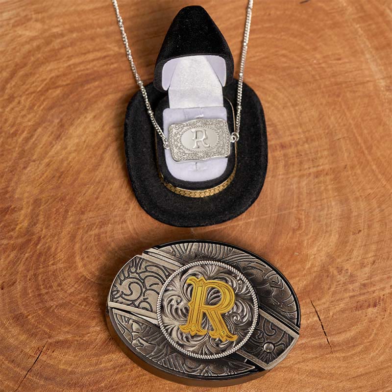 Initial Letter DIY Hidden Knife Belt Buckle Silver Necklace Bundle Set - Image 24