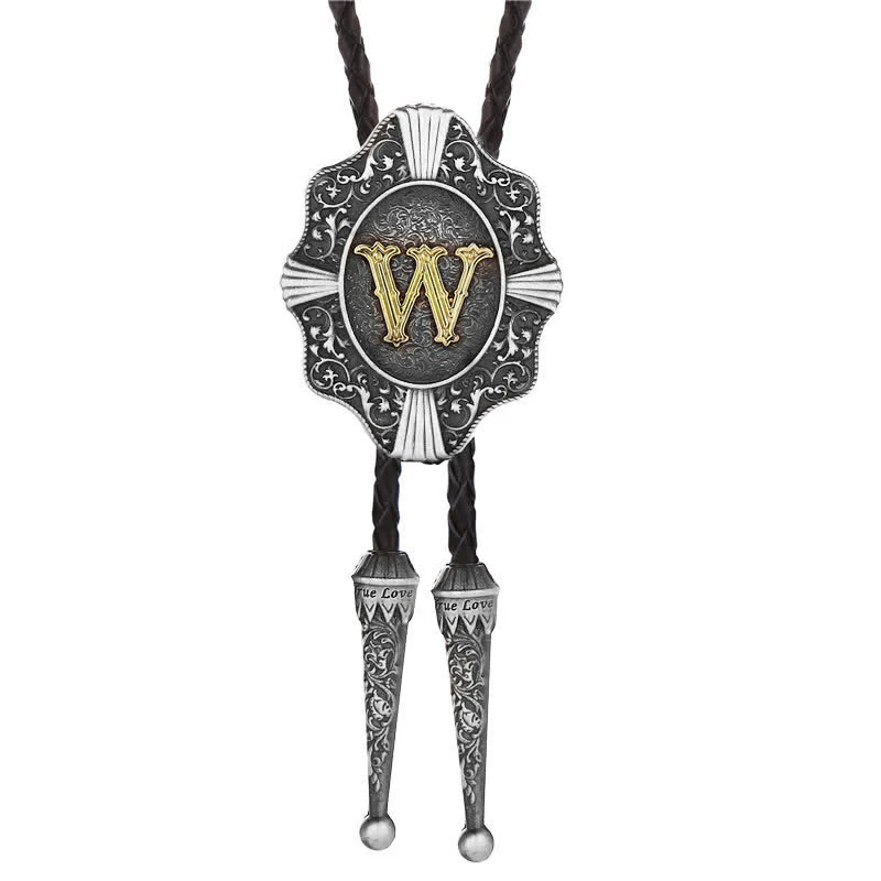 Intricate Filigree Design Initial Letter A To Z Bolo Tie - Image 23