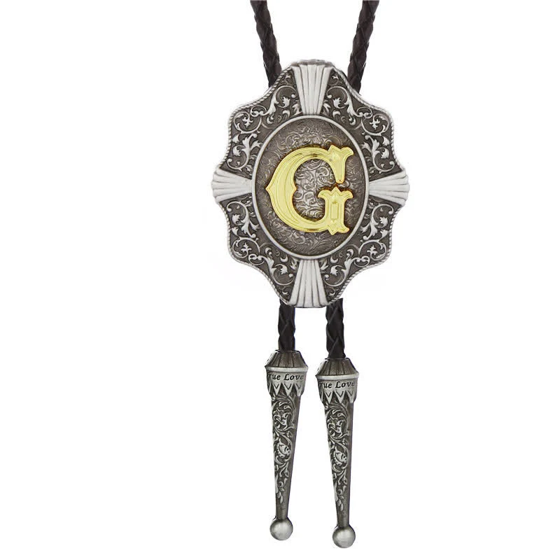 Intricate Filigree Design Initial Letter A To Z Bolo Tie - Image 8