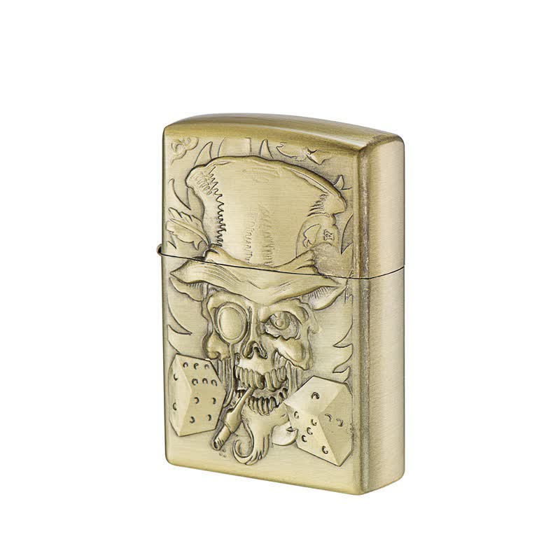 Joker Skull with Dice Bronze Refillable Kerosene Lighter - Image 2