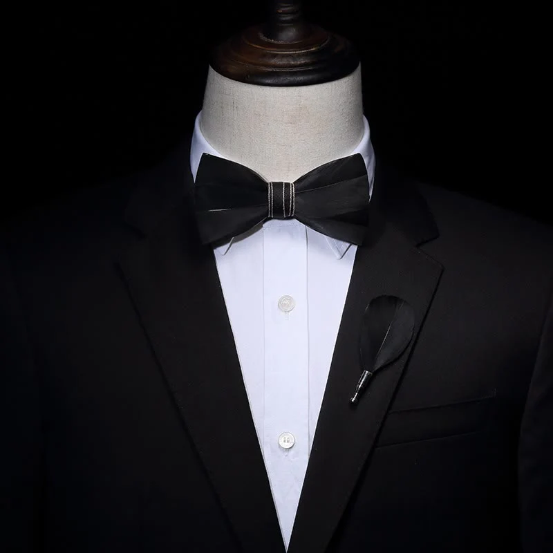 Kid's Black Noble Feather Bow Tie with Lapel Pin - Image 2