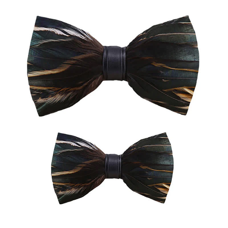 Kid's DarkSlateGray Feather Bow Tie with Lapel Pin - Image 5