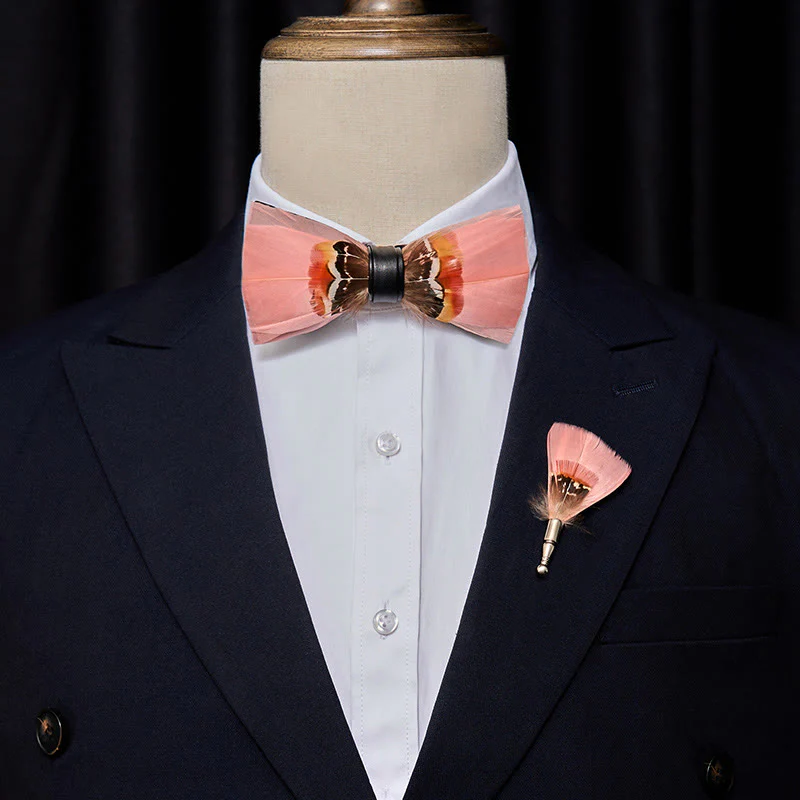 Kid's Pop Pink Feather Bow Tie with Lapel Pin - Image 2