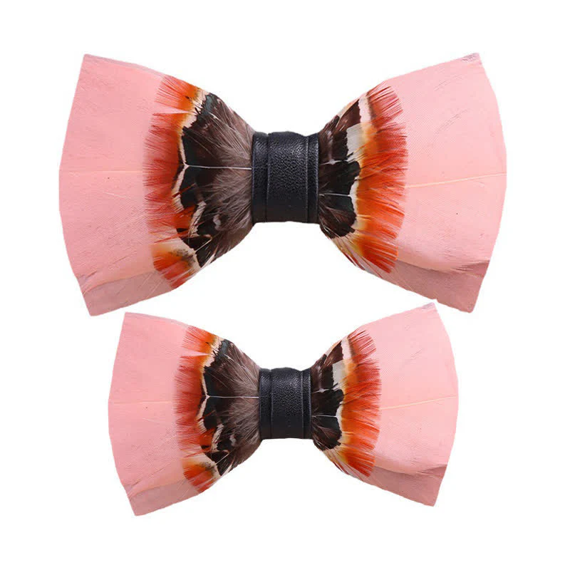 Kid's Pop Pink Feather Bow Tie with Lapel Pin - Image 5