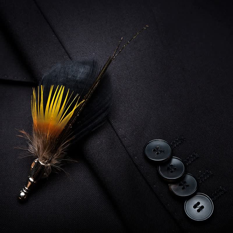 Kid's Yellow & Black Night Feather Bow Tie with Lapel Pin - Image 3