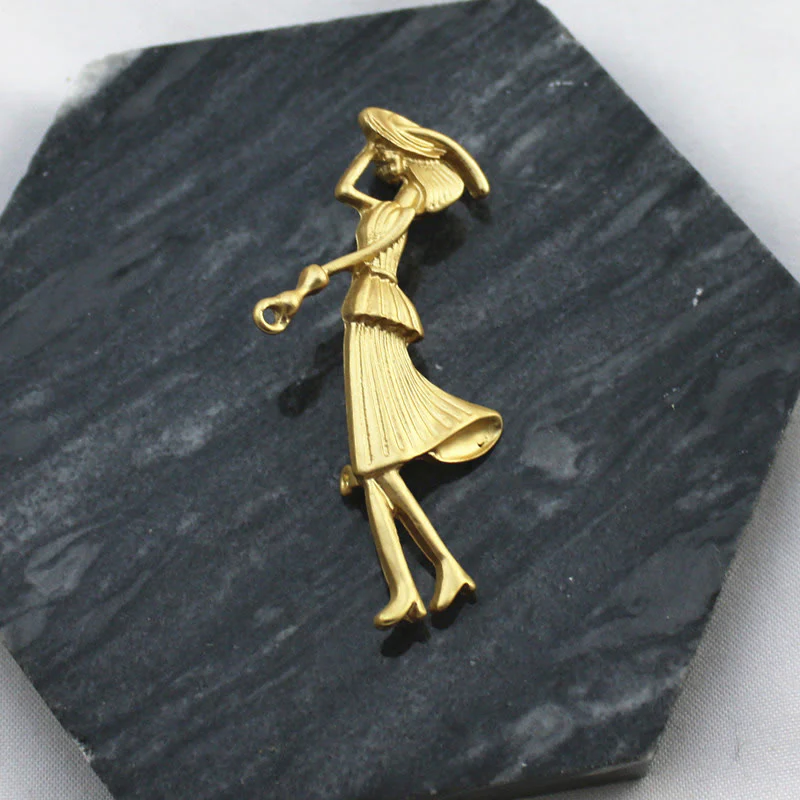 Lady and Hound Gold Chain Brooch - Image 5