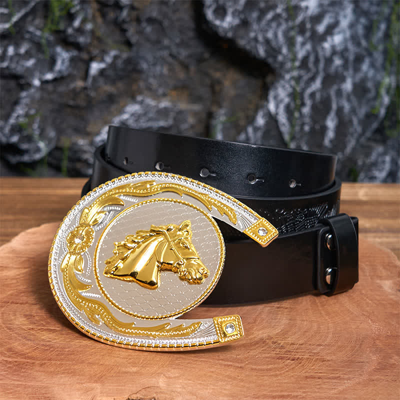 Large Horseshoe Shape DIY Western Buckle Leather Belt - Image 4