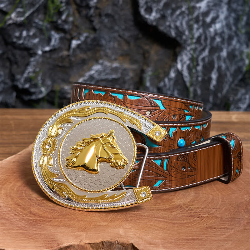 Large Horseshoe Shape DIY Western Buckle Leather Belt - Image 5