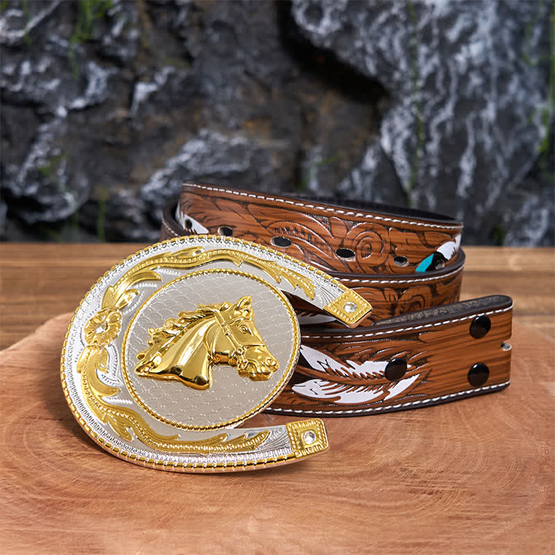 Large Horseshoe Shape DIY Western Buckle Leather Belt - Image 9