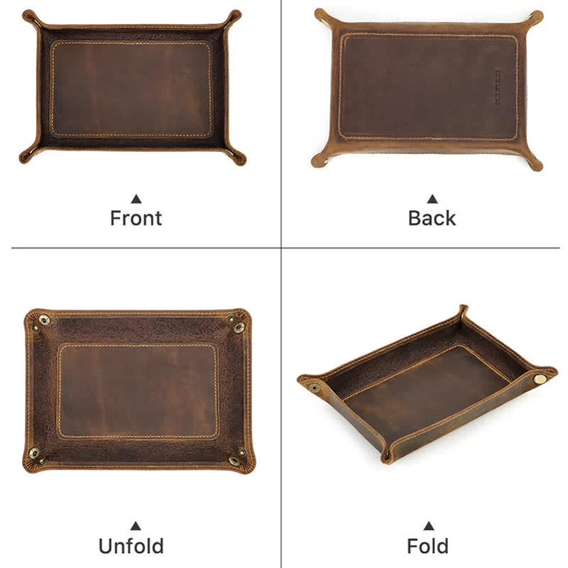 Large Rectangle Leather Custom Name Foldable Valet Tray - Image 3