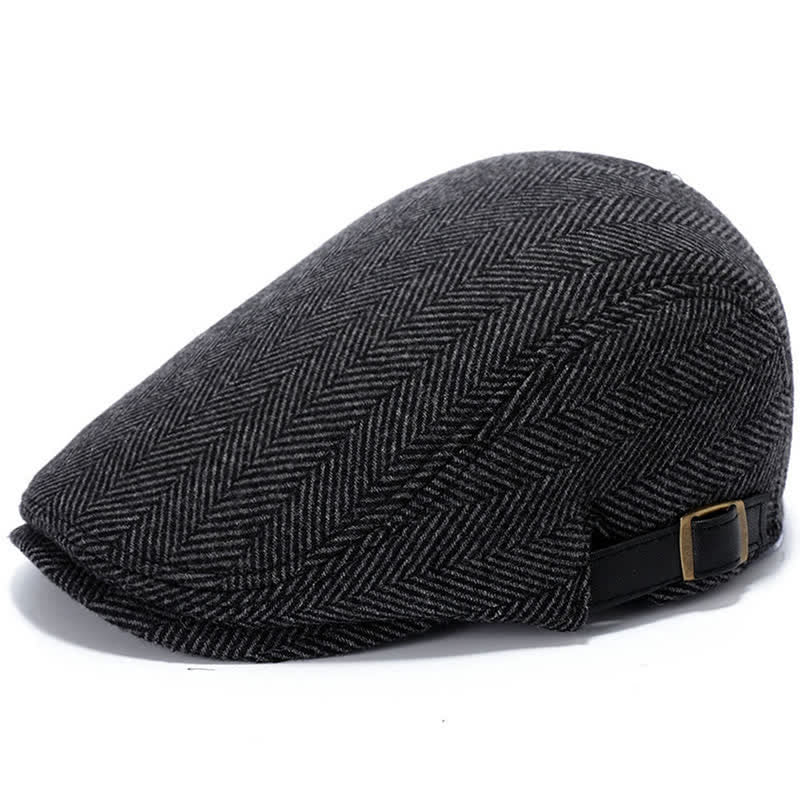Leather Adjustable Buckle Flat Beanie Cap Beret - Image 10
