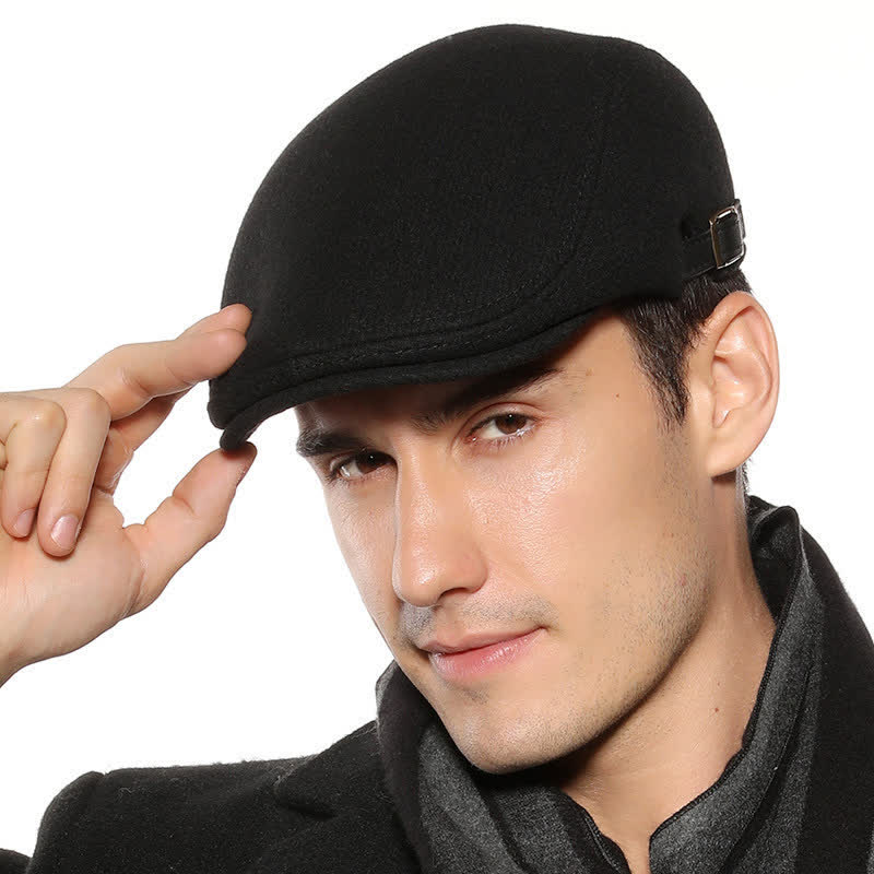 Leather Adjustable Buckle Flat Beanie Cap Beret - Image 3