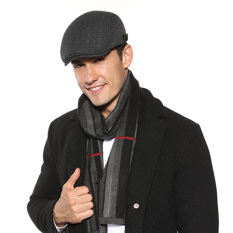 Leather Adjustable Buckle Flat Beanie Cap Beret - Image 4