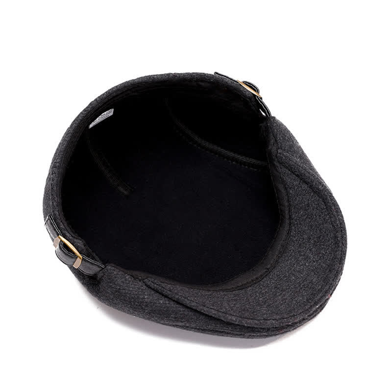 Leather Adjustable Buckle Flat Beanie Cap Beret - Image 7