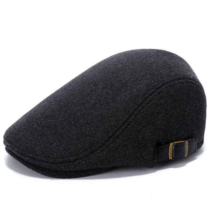 Leather Adjustable Buckle Flat Beanie Cap Beret - Image 9