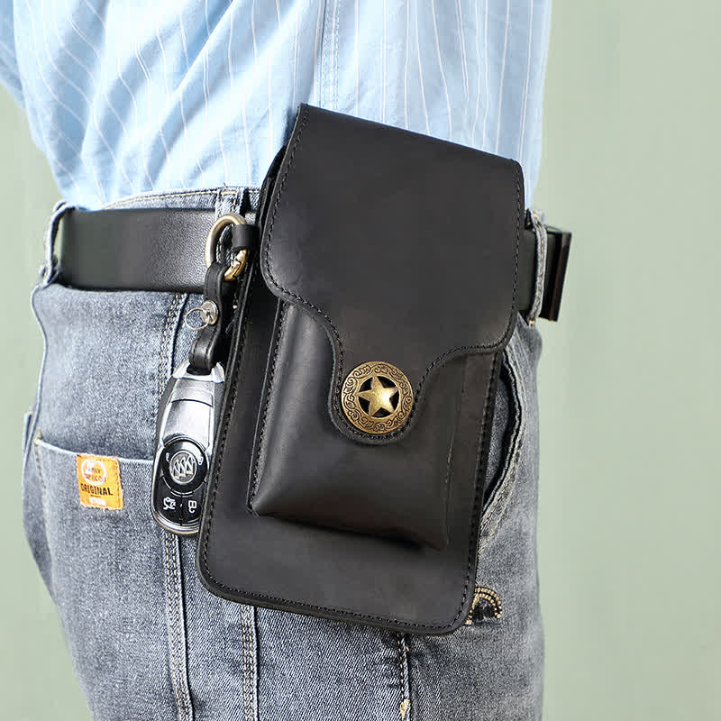 Leather Outdoor Magnetic Star Buckle Phone Belt Bag - Image 3