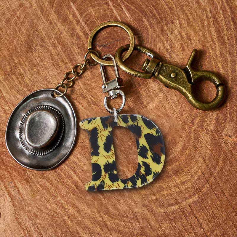 Leopard Print Letter & Cowboy Hat Pendant Keychain - Image 12