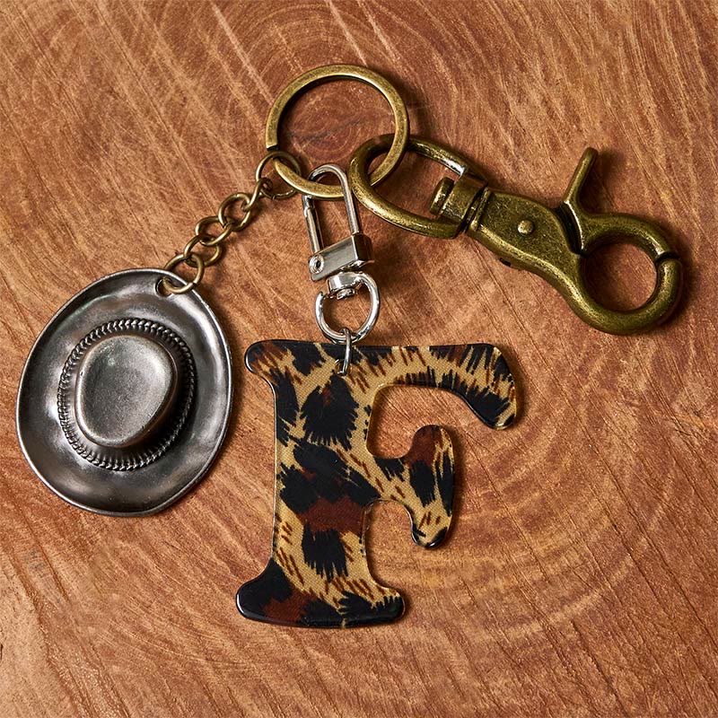 Leopard Print Letter & Cowboy Hat Pendant Keychain - Image 14
