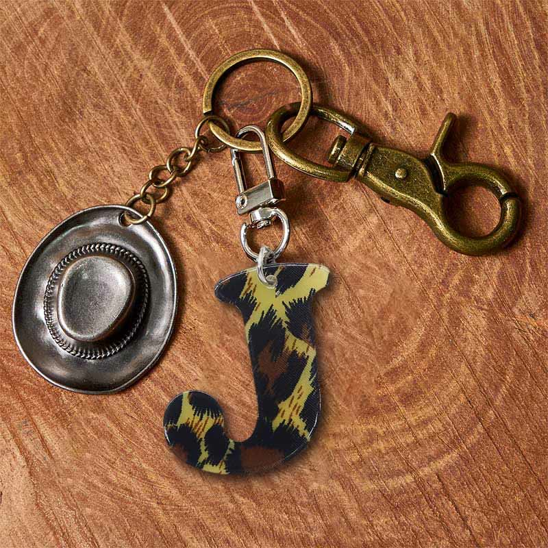 Leopard Print Letter & Cowboy Hat Pendant Keychain - Image 18