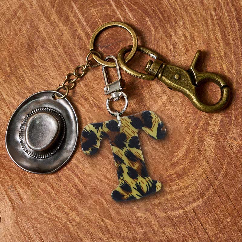 Leopard Print Letter & Cowboy Hat Pendant Keychain - Image 28