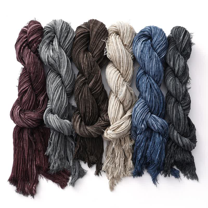 Lightweight Retro Hand-Stained Solid Color Crinkle Scarf - Image 2