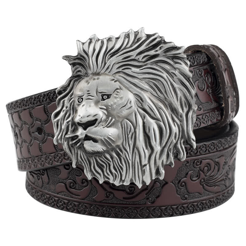 Lion Head Embossed Office Wear Leather Belt - Image 11