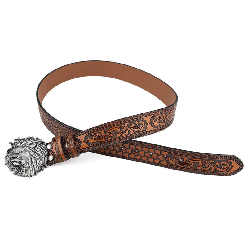 Lion Head Embossed Office Wear Leather Belt - Image 4