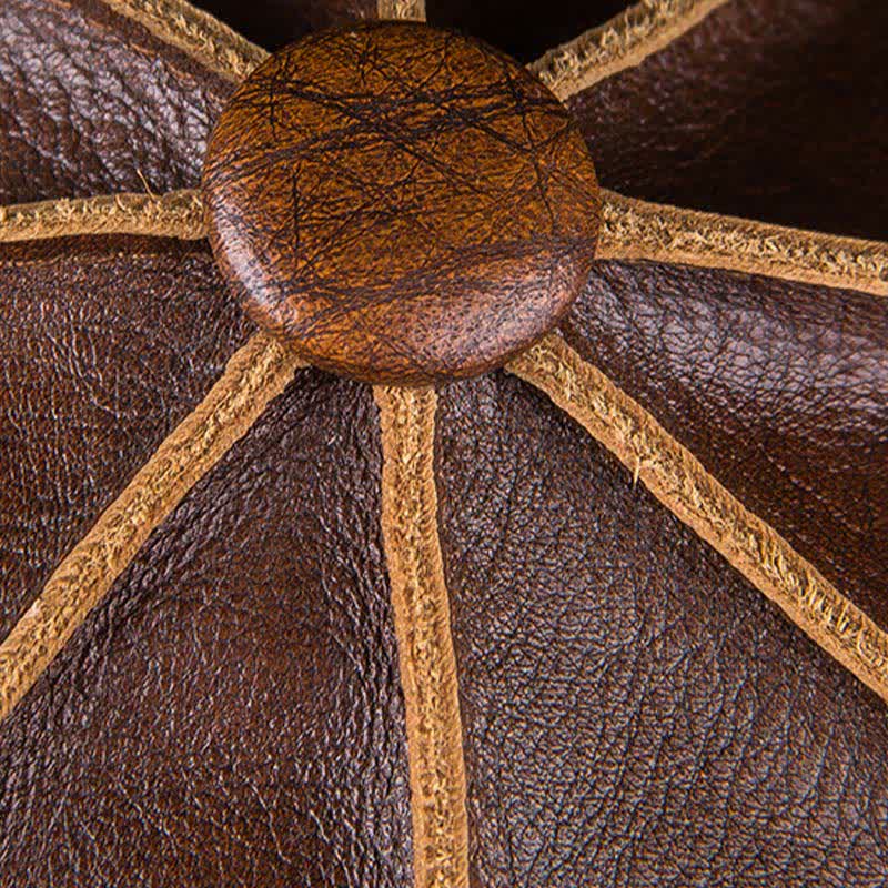 Literary Octagonal Genuine Leather Beret Cap - Image 14