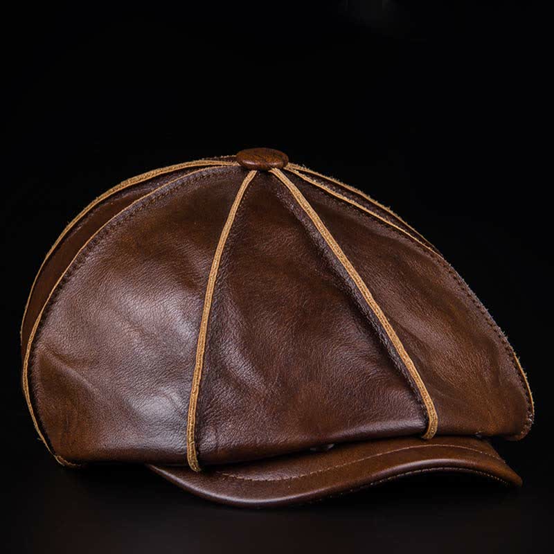 Literary Octagonal Genuine Leather Beret Cap - Image 3