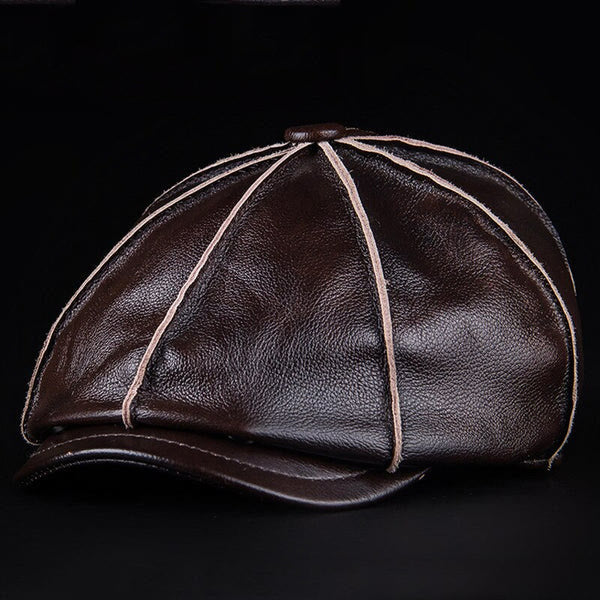 Literary Octagonal Genuine Leather Beret Cap - Image 6