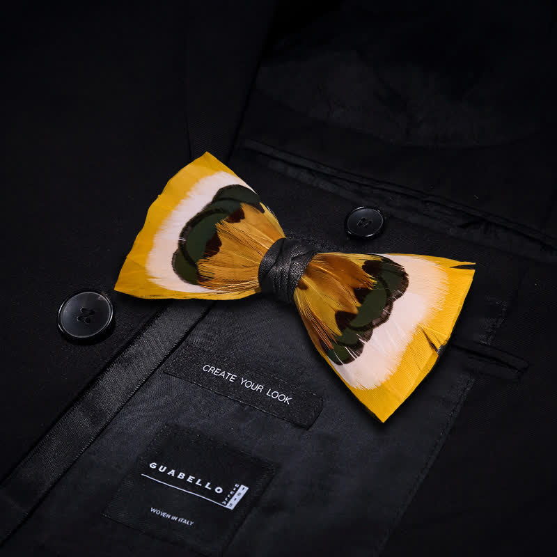 Lively Yellow & White Feather Bow Tie - Image 3