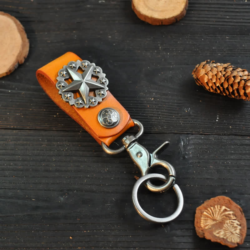 Lone Star Badge Cowhide Leather Keychain - Image 6