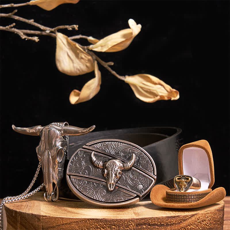 Longhorn Bull DIY Hidden Knife Belt Buckle Pendant Ring Bundle Set - Image 11