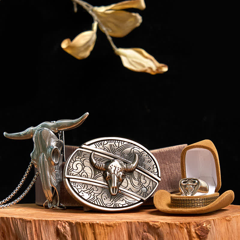 Longhorn Bull DIY Hidden Knife Belt Buckle Pendant Ring Bundle Set - Image 14