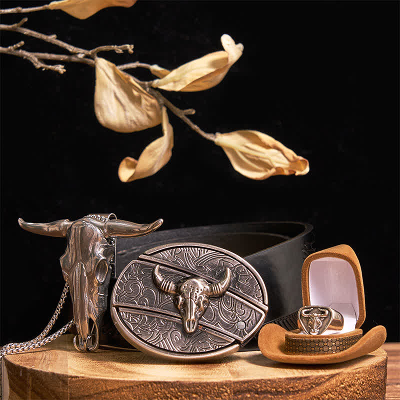 Longhorn Bull DIY Hidden Knife Belt Buckle Pendant Ring Bundle Set - Image 16