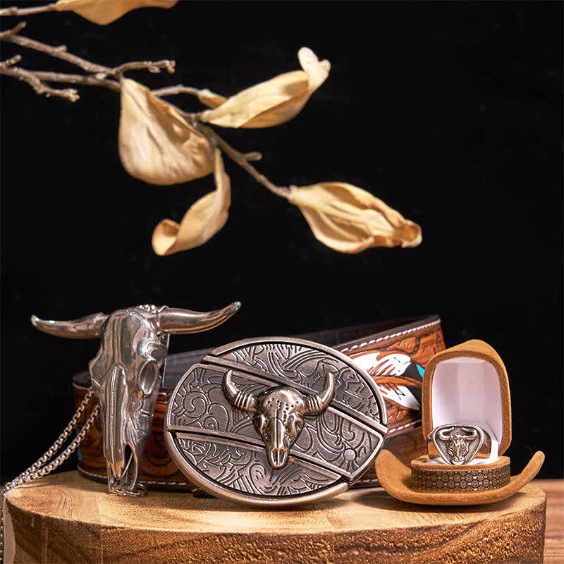 Longhorn Bull DIY Hidden Knife Belt Buckle Pendant Ring Bundle Set - Image 18