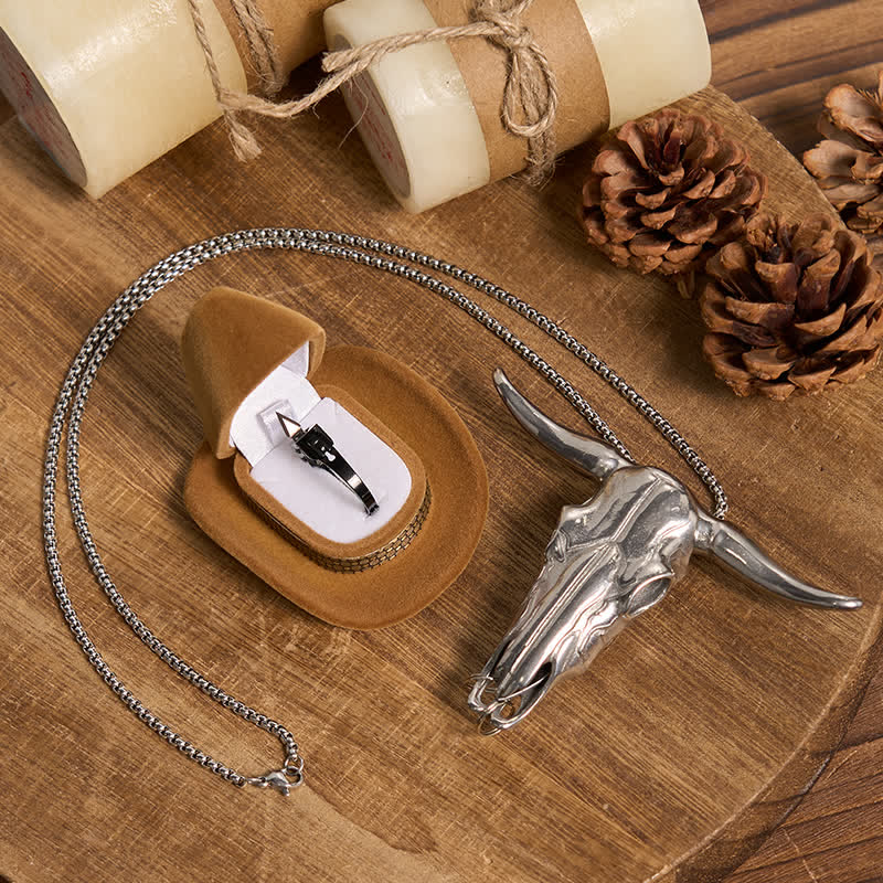 Longhorn Bull Pendant Hidden Blade Ring Bundle Set - Image 7