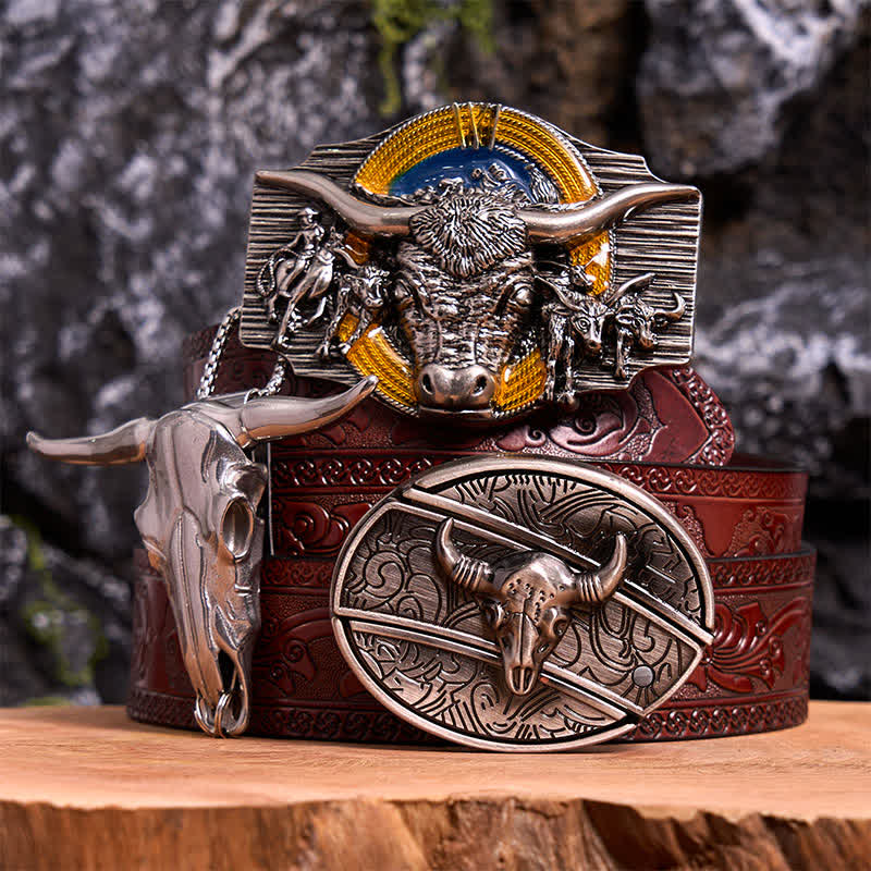 Longhorn Bull Theme DIY Hidden Knife Belt Buckle Pendant Bundle Set - Image 8